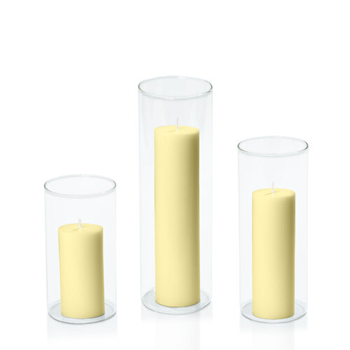 Lemon 5cm Pillar in 8cm Glass Set - Med