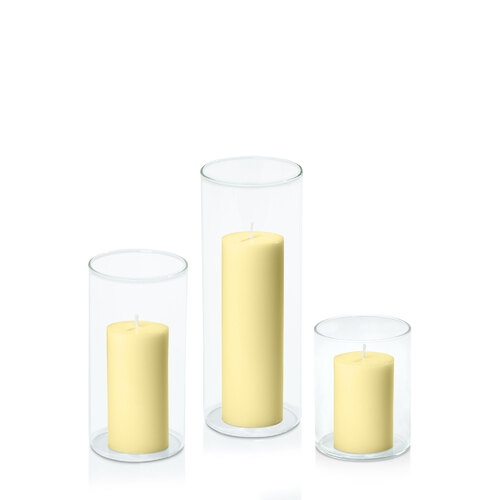 Lemon 5cm Pillar in 8cm Glass Set - Sm