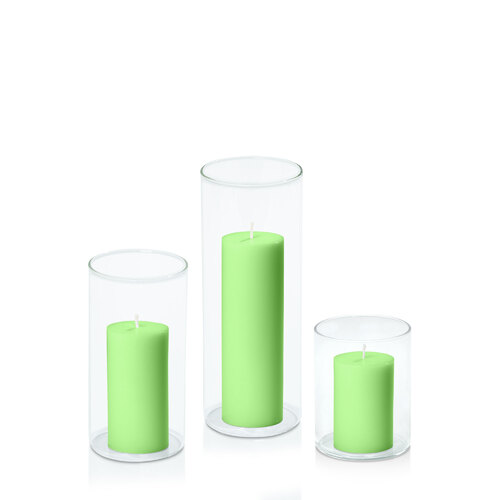 Lime 5cm Pillar in 8cm Glass Set - Sm