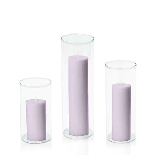 Lilac 5cm Pillar in 8cm Glass Set - Med