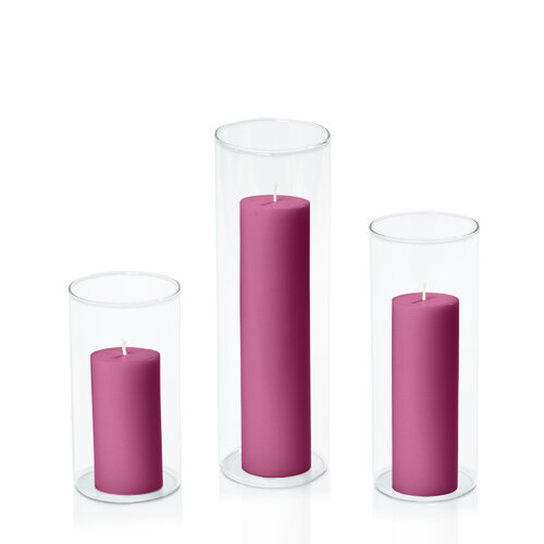 Magenta 5cm Pillar in 8cm Glass Set - Med