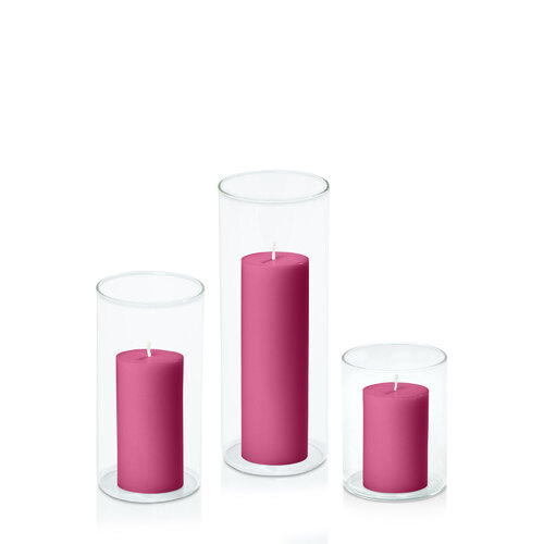 Magenta 5cm Pillar in 8cm Glass Set - Sm