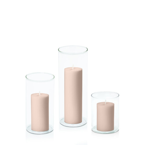 Nude 5cm Pillar in 8cm Glass Set - Sm