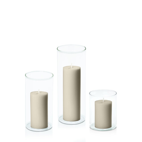 Pale Eucalypt 5cm Pillar in 8cm Glass Set - Sm