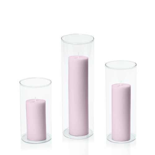 Pastel Pink 5cm Pillar in 8cm Glass Set - Med