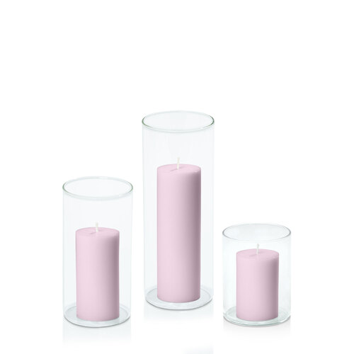 Pastel Pink 5cm Pillar in 8cm Glass Set - Sm