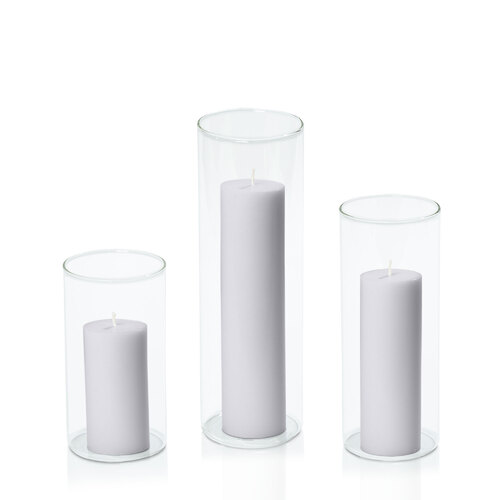 Silver Grey 5cm Pillar in 8cm Glass Set - Med