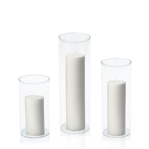 Stone 5cm Pillar in 8cm Glass Set - Med