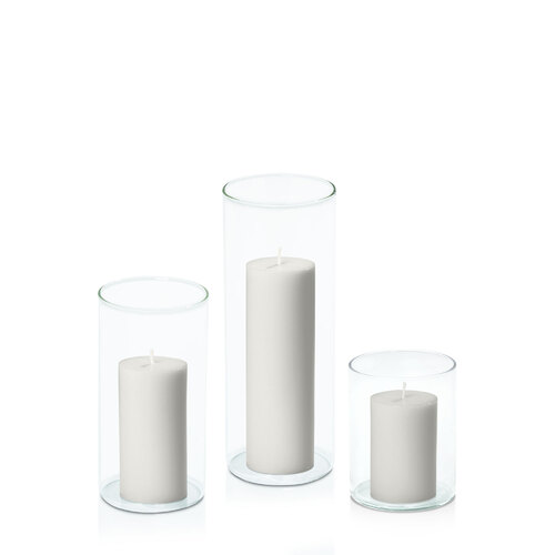 Stone 5cm Pillar in 8cm Glass Set - Sm