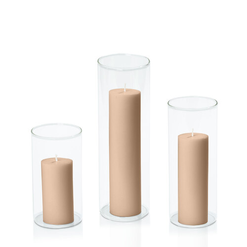 Toffee 5cm Pillar in 8cm Glass Set - Med