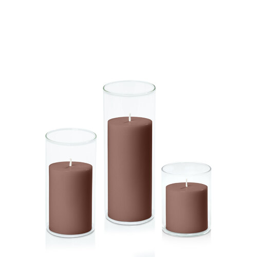 Chocolate 7cm Pillar in 8cm Glass Set - Sm