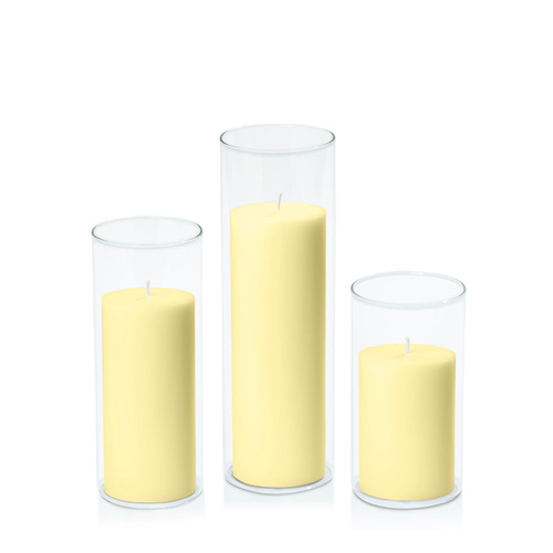 Lemon 7cm Pillar in 8cm Glass Set - Med