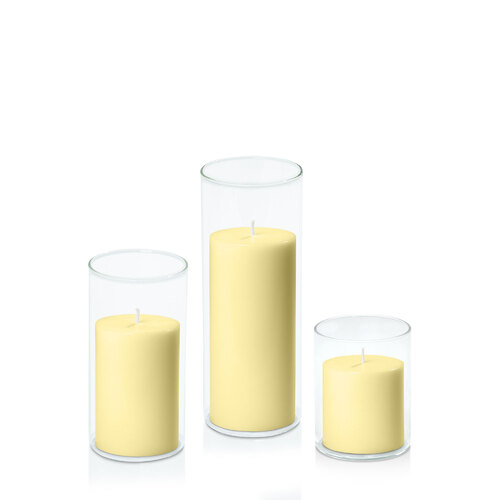 Lemon 7cm Pillar in 8cm Glass Set - Sm