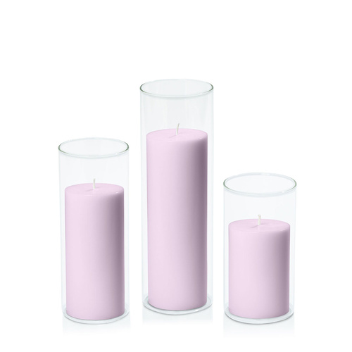Lilac 7cm Pillar in 8cm Glass Set - Med