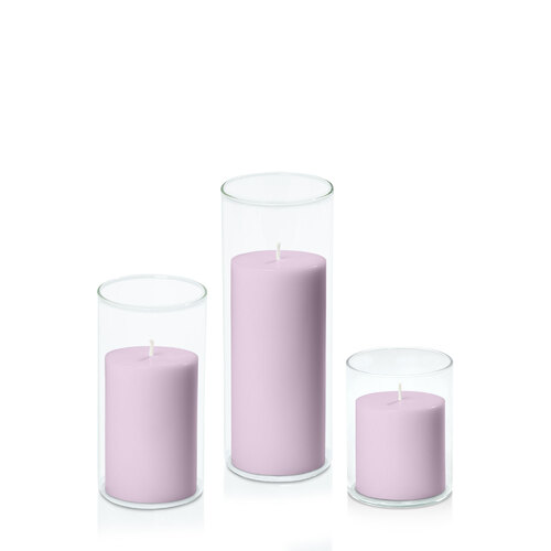 Lilac 7cm Pillar in 8cm Glass Set - Sm