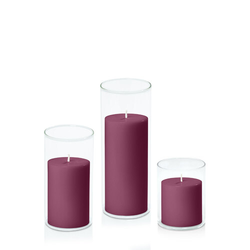 Plum 7cm Pillar in 8cm Glass Set - Sm