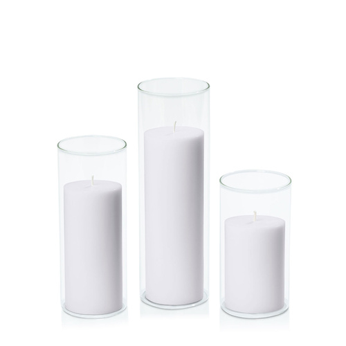 Silver Grey 7cm Pillar in 8cm Glass Set - Med