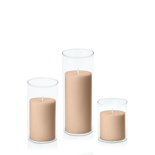 Toffee 7cm Pillar in 8cm Glass Set - Sm