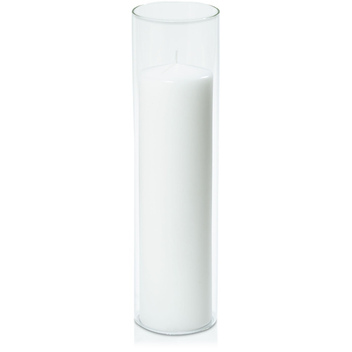 White 7cm x 25cm Event Pillar in 8cm x 30cm Glass, Pack of 12