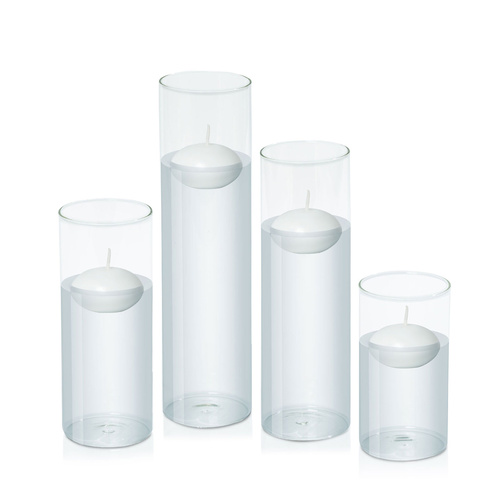 White 6cm Event Floating Candle in 8cm Glass, Pack of 6 Med Sets