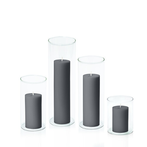 Charcoal 5cm Pillar in 8cm Glass Set - Sm
