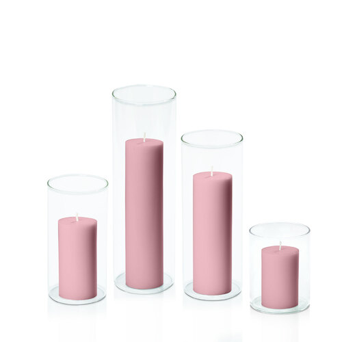 Dusty Pink 5cm Pillar in 8cm Glass Set - Sm