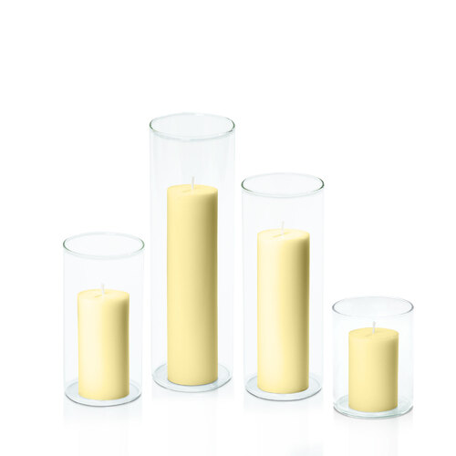 Lemon 5cm Pillar in 8cm Glass Set - Sm