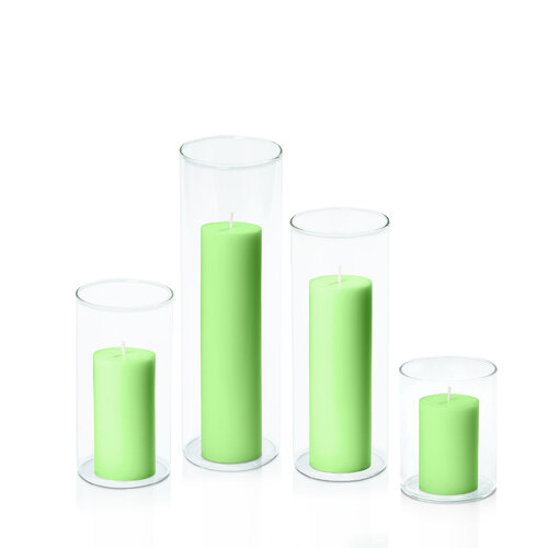 Lime 5cm Pillar in 8cm Glass Set - Sm