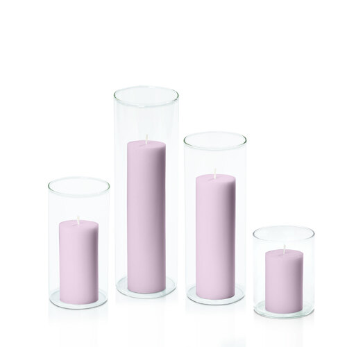Lilac 5cm Pillar in 8cm Glass Set - Sm