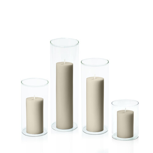 Pale Eucalypt 5cm Pillar in 8cm Glass Set - Sm