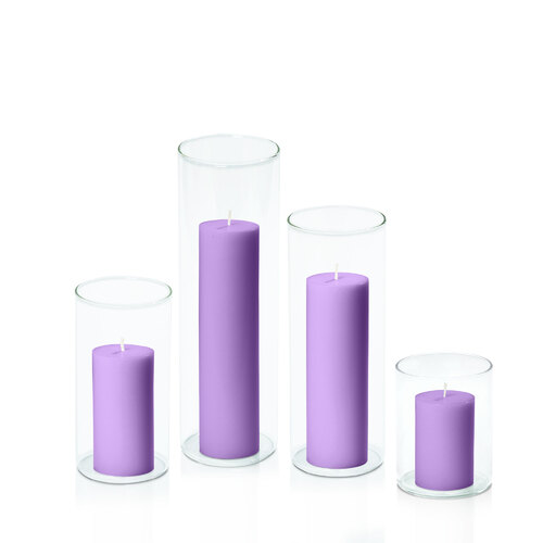 Purple 5cm Pillar in 8cm Glass Set - Sm