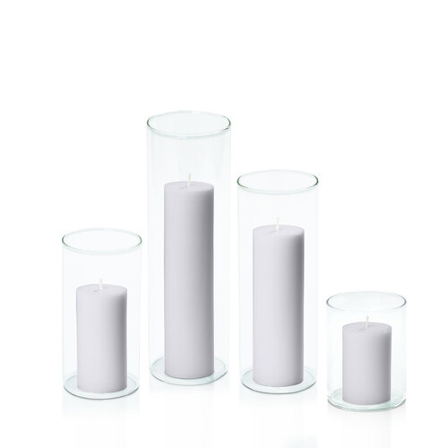 Silver Grey 5cm Pillar in 8cm Glass Set - Sm