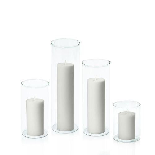 Stone 5cm Pillar in 8cm Glass Set - Sm