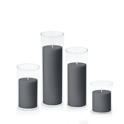Charcoal 7cm Pillar in 8cm Glass Set - Sm