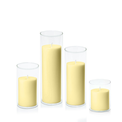 Lemon 7cm Pillar in 8cm Glass Set - Sm