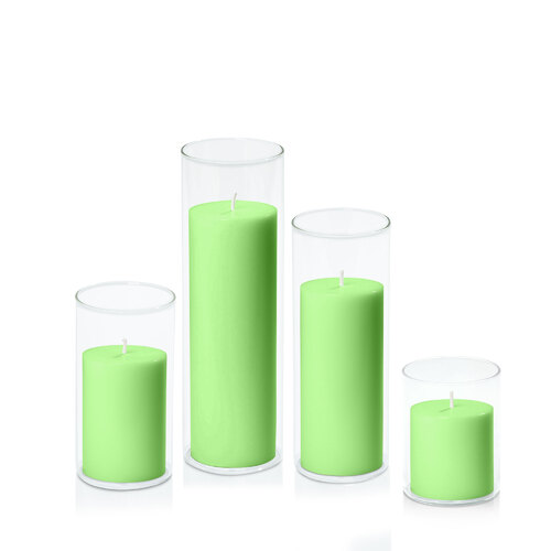 Lime 7cm Pillar in 8cm Glass Set - Sm