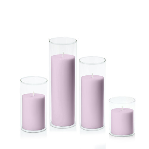 Lilac 7cm Pillar in 8cm Glass Set - Sm