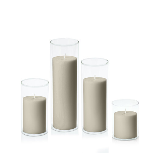Pale Eucalypt 7cm Pillar in 8cm Glass Set - Sm