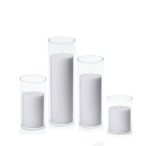 Silver Grey 7cm Pillar in 8cm Glass Set - Sm