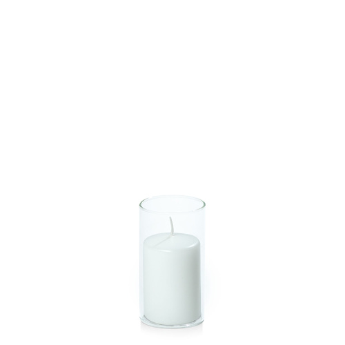 White 5cm x 7.5cm Event Pillar in 5.8cm x 12cm Glass