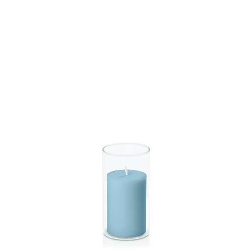 French Blue 5cm x 7.5cm Pillar in 5.8cm x 12cm Glass