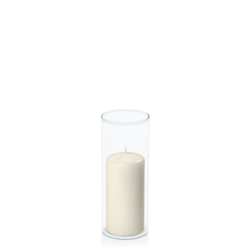 Ivory 5cm x 10cm Event Pillar in 5.8cm x 15cm Glass, Pack of 6
