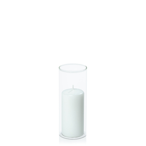 White 5cm x 10cm Event Pillar in 5.8cm x 15cm Glass