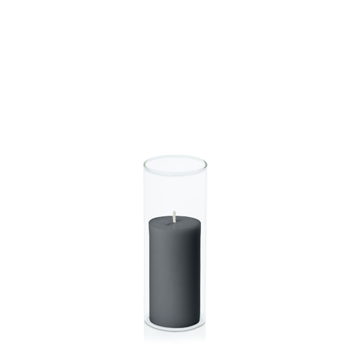 Charcoal 5cm x 10cm Pillar in 5.8cm x 15cm Glass