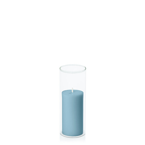 French Blue 5cm x 10cm Pillar in 5.8cm x 15cm Glass