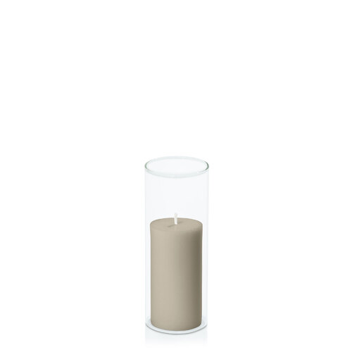 Pale Eucalypt 5cm x 10cm Pillar in 5.8cm x 15cm Glass