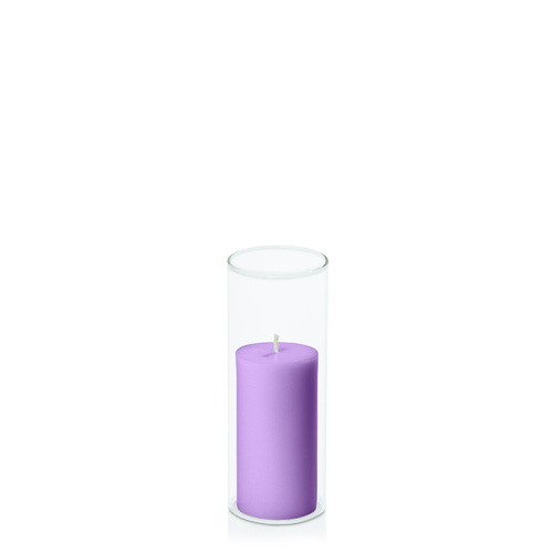 Purple 5cm x 10cm Pillar in 5.8cm x 15cm Glass