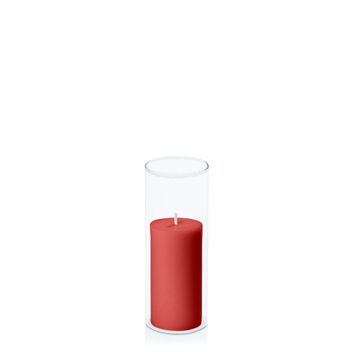Red 5cm x 10cm Pillar in 5.8cm x 15cm Glass