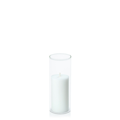 White 5cm x 10cm Pillar in 5.8cm x 15cm Glass
