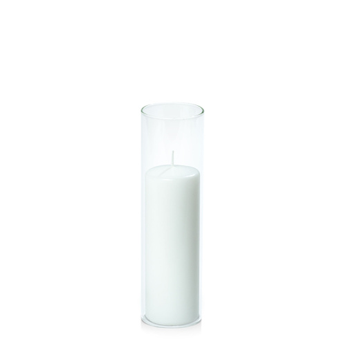 White 5cm x 15cm Event Pillar in 5.8cm x 20cm Glass, Pack of 6